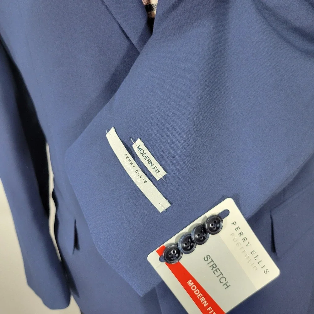 Perry Ellis Portfolio Men's Sport‎ Coat Blazer Two Button Blue Stretch 42S NEW